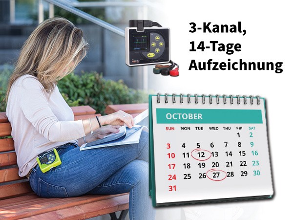 Digitaler 3-Kanal, 14-Tage Langzeit-EKG Recorder mit 7 poligem Patientenkabel